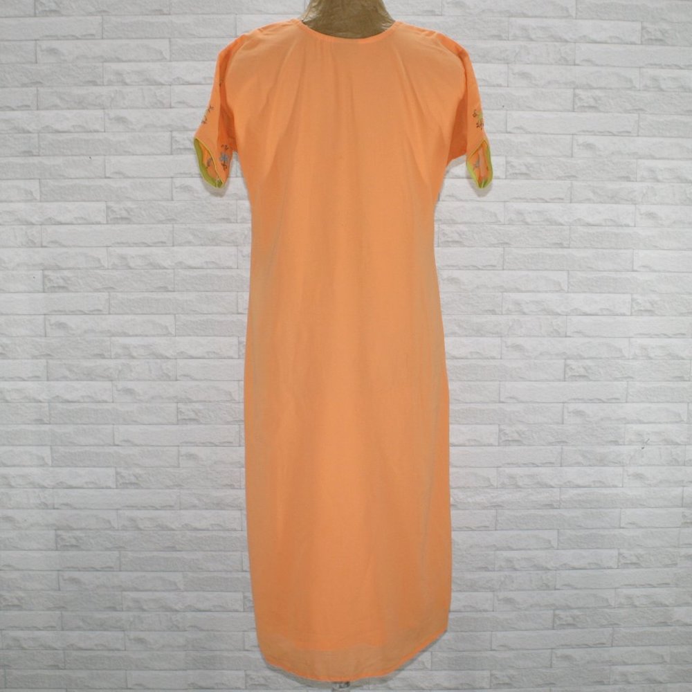 HANDMADE Kurta Peach Tunic Dress Turquoise Floral Silver Embroidered Top Ethnic - Picture 5 of 14